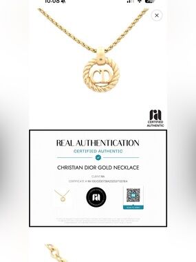Vintage plated Christian Dior Gold CD Rope Pendant Necklace